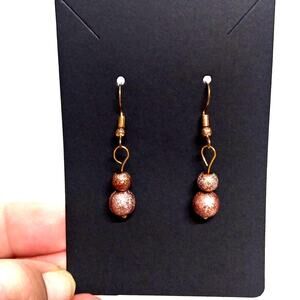NWT Rose Gold Glitter Beaded Dangle Earrings HANDMADE 1.5"